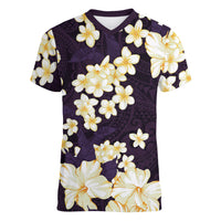 Hawaii Hibiscus Plumeria Purple Women V-Neck T-Shirt Polynesian Pattern LT01 Female Purple - Polynesian Pride