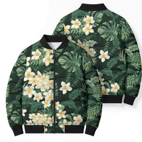 Hawaii Plumeria Tropical Leaves Bomber Puffer Jacket Monstera Calathea Palm Fronds