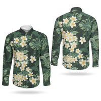 Hawaii Plumeria Tropical Leaves Couples Matching Summer Maxi Dress and Long Sleeve Button Shirt Monstera Calathea Palm Fronds