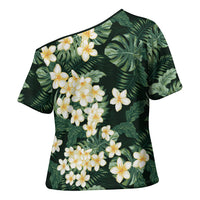 Hawaii Plumeria Tropical Leaves Cross Shoulder Shirt Monstera Calathea Palm Fronds