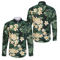 Hawaii Plumeria Tropical Leaves Family Matching Long Sleeve Bodycon Dress and Hawaiian Shirt Monstera Calathea Palm Fronds