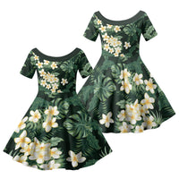 Hawaii Plumeria Tropical Leaves Family Matching Long Sleeve Bodycon Dress and Hawaiian Shirt Monstera Calathea Palm Fronds