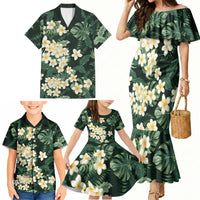 Hawaii Plumeria Tropical Leaves Family Matching Mermaid Dress and Hawaiian Shirt Monstera Calathea Palm Fronds