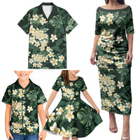 Hawaii Plumeria Tropical Leaves Family Matching Puletasi and Hawaiian Shirt Monstera Calathea Palm Fronds