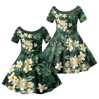 Hawaii Plumeria Tropical Leaves Family Matching Short Sleeve Bodycon Dress and Hawaiian Shirt Monstera Calathea Palm Fronds