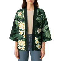 Hawaii Plumeria Tropical Leaves Kimono Monstera Calathea Palm Fronds