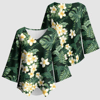 Hawaii Plumeria Tropical Leaves Kimono Sleeve Blouse Monstera Calathea Palm Fronds