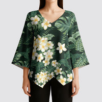 Hawaii Plumeria Tropical Leaves Kimono Sleeve Blouse Monstera Calathea Palm Fronds
