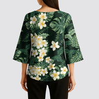 Hawaii Plumeria Tropical Leaves Kimono Sleeve Blouse Monstera Calathea Palm Fronds