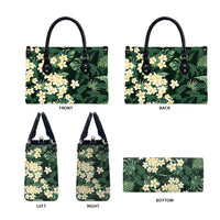 Hawaii Plumeria Tropical Leaves Leather Bag Monstera Calathea Palm Fronds