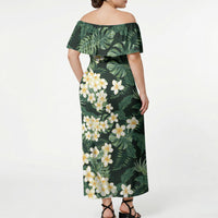 Hawaii Plumeria Tropical Leaves Off Shoulder Maxi Dress Monstera Calathea Palm Fronds
