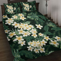 Hawaii Plumeria Tropical Leaves Quilt Bed Set Monstera Calathea Palm Fronds