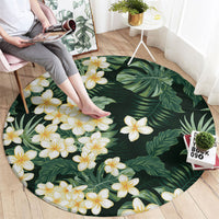 Hawaii Plumeria Tropical Leaves Round Carpet Monstera Calathea Palm Fronds