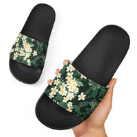 Hawaii Plumeria Tropical Leaves Slide Sandals Monstera Calathea Palm Fronds