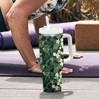 Hawaii Plumeria Tropical Leaves Tumbler With Handle Monstera Calathea Palm Fronds