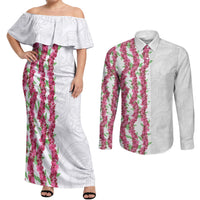 Hawaii Aalii Lei Couples Matching Off Shoulder Maxi Dress and Long Sleeve Button Shirt Aalii Ku Makani