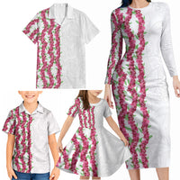 Hawaii Aalii Lei Family Matching Long Sleeve Bodycon Dress and Hawaiian Shirt Aalii Ku Makani
