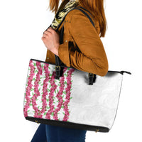 Hawaii Aalii Lei Leather Tote Bag Aalii Ku Makani