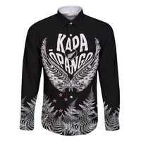 Custom New Zealand Rugby Family Matching Off Shoulder Long Sleeve Dress and Hawaiian Shirt NZ Opango Forever Silver Fern Heart LT01 Dad's Shirt - Long Sleeve Black - Polynesian Pride