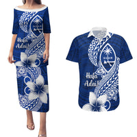 Hafa Adai Guam Couples Matching Puletasi Dress and Hawaiian Shirt Polynesian Floral Blue Pattern LT01 Blue - Polynesian Pride