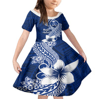 Hafa Adai Guam Family Matching Mermaid Dress and Hawaiian Shirt Polynesian Floral Blue Pattern LT01 Daughter's Dress Blue - Polynesian Pride