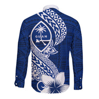 Hafa Adai Guam Long Sleeve Button Shirt Polynesian Floral Blue Pattern LT01 - Polynesian Pride