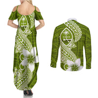 Hafa Adai Guam Couples Matching Summer Maxi Dress and Long Sleeve Button Shirt Polynesian Olive Green Blue Pattern LT01 - Polynesian Pride