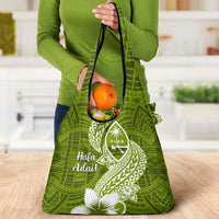 Hafa Adai Guam Grocery Bag Polynesian Olive Green Blue Pattern