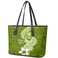 Hafa Adai Guam Leather Tote Bag Polynesian Olive Green Blue Pattern LT01 - Polynesian Pride