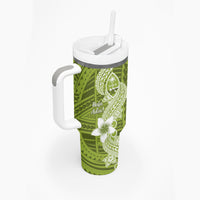 Hafa Adai Guam Tumbler With Handle Polynesian Olive Green Blue Pattern