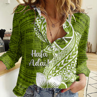 Hafa Adai Guam Women Casual Shirt Polynesian Olive Green Blue Pattern LT01 Female Green - Polynesian Pride