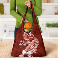 Hafa Adai Guam Grocery Bag Polynesian Floral Red Pattern