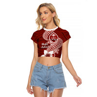 Hafa Adai Guam Raglan Cropped T Shirt Polynesian Floral Red Pattern LT01 Female Red - Polynesian Pride