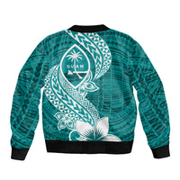 Hafa Adai Guam Sleeve Zip Bomber Jacket Polynesian Floral Teal Pattern LT01 - Polynesian Pride