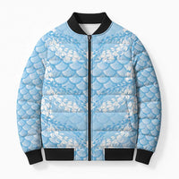 Baby Blue Mermaid Puakenikeni Maile Lei Bomber Puffer Jacket LT01 Unisex Blue - Polynesian Pride