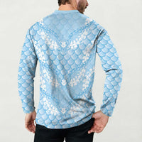 Baby Blue Mermaid Puakenikeni Maile Lei Button Sweatshirt LT01 - Polynesian Pride