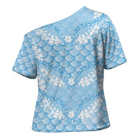 Baby Blue Mermaid Puakenikeni Maile Lei Cross Shoulder Shirt LT01 - Polynesian Pride