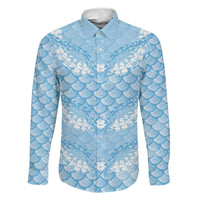 Baby Blue Mermaid Puakenikeni Maile Lei Family Matching Mermaid Dress and Hawaiian Shirt