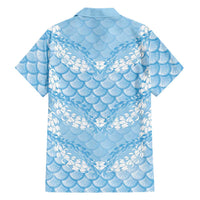 Baby Blue Mermaid Puakenikeni Maile Lei Family Matching Tank Maxi Dress and Hawaiian Shirt