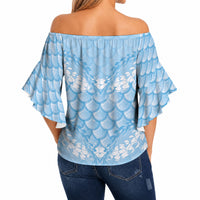 Baby Blue Mermaid Puakenikeni Maile Lei Off Shoulder Wrap Waist Top LT01 - Polynesian Pride