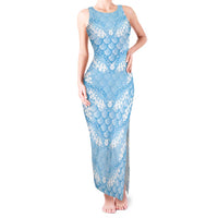 Baby Blue Mermaid Puakenikeni Maile Lei Tank Maxi Dress LT01 Women Blue - Polynesian Pride