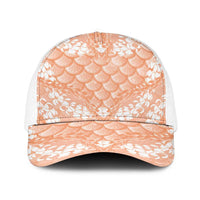 Apricot Mermaid Puakenikeni Maile Lei Baseball Net Cap LT01 One Size White Apricot - Polynesian Pride