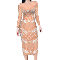 Apricot Mermaid Puakenikeni Maile Lei Family Matching Long Sleeve Bodycon Dress and Hawaiian Shirt