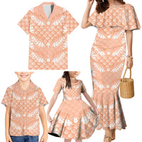 Apricot Mermaid Puakenikeni Maile Lei Family Matching Mermaid Dress and Hawaiian Shirt
