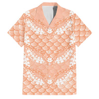 Apricot Mermaid Puakenikeni Maile Lei Family Matching Off Shoulder Short Dress and Hawaiian Shirt