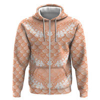 Apricot Mermaid Puakenikeni Maile Lei Hoodie LT01 Zip Hoodie Apricot - Polynesian Pride