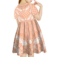 Apricot Mermaid Puakenikeni Maile Lei Kid Short Sleeve Dress LT01 - Polynesian Pride