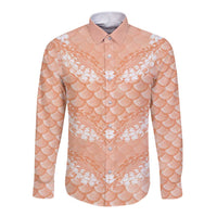 Apricot Mermaid Puakenikeni Maile Lei Long Sleeve Button Shirt LT01 Unisex Apricot - Polynesian Pride