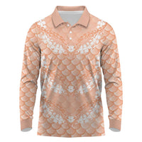 Apricot Mermaid Puakenikeni Maile Lei Long Sleeve Polo Shirt LT01 Apricot - Polynesian Pride