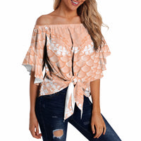 Apricot Mermaid Puakenikeni Maile Lei Off Shoulder Wrap Waist Top LT01 - Polynesian Pride